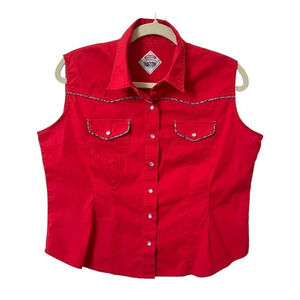 Vintage Cumberland Outfitters Red Western Coastal Cowgirl Snap Button Sleeve Top